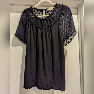 Loft Black T-Shirt with Polka Dot Mesh Detailing